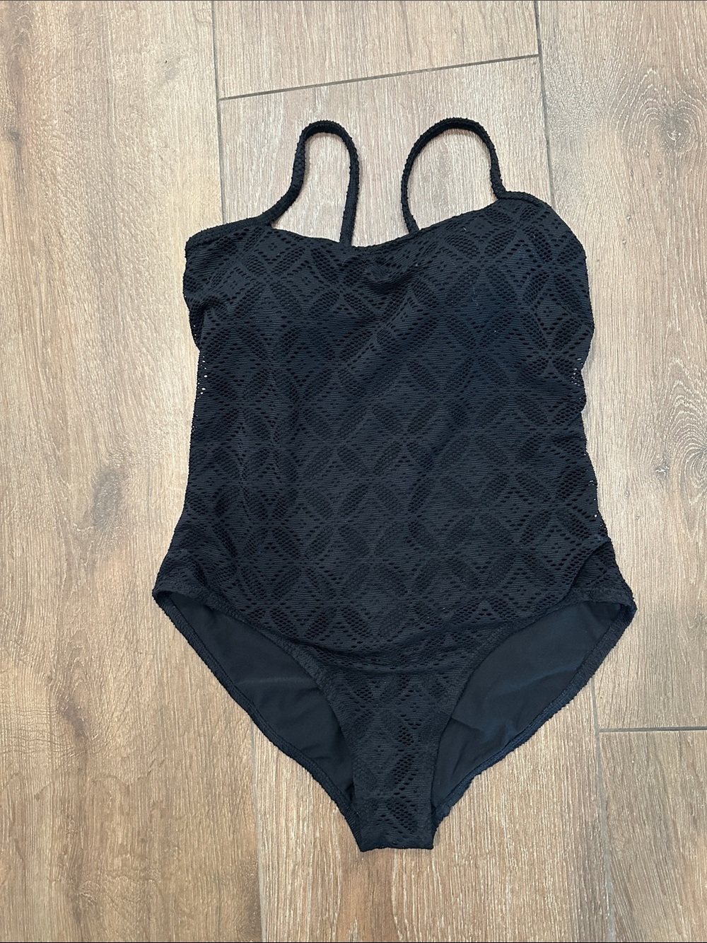 Carolina Black Crochet One-Piece Swimsuit. Size XL/XG 16-18.